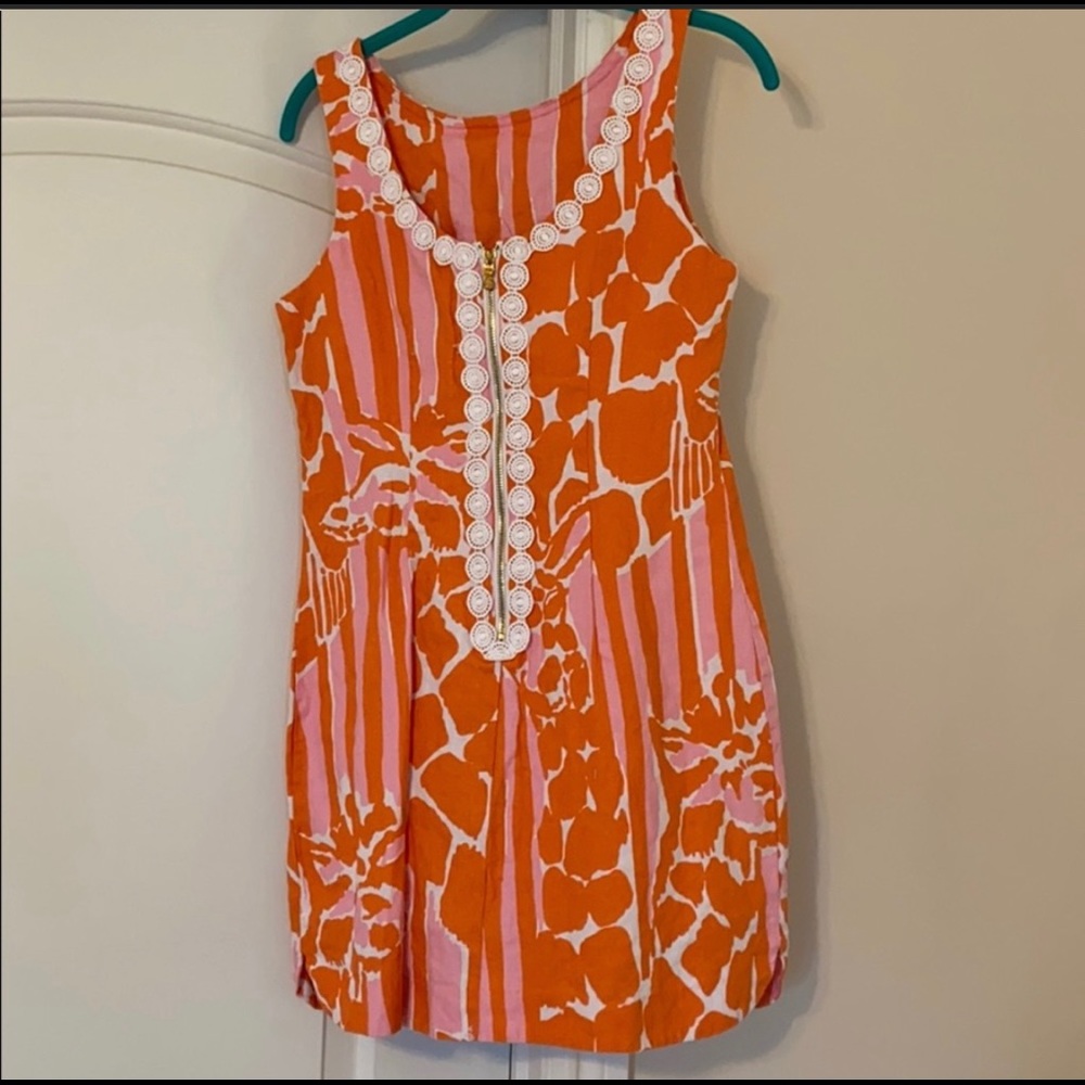 Lilly Pulitzer for Target Orange Pink Linen Shift Dress Size 8 - Picture 3 of 6